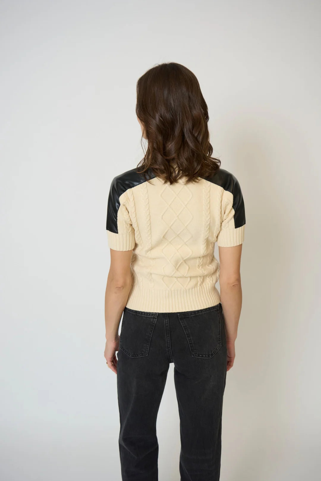 Central Park West Naomi Short Sleeve Cable T-Neck