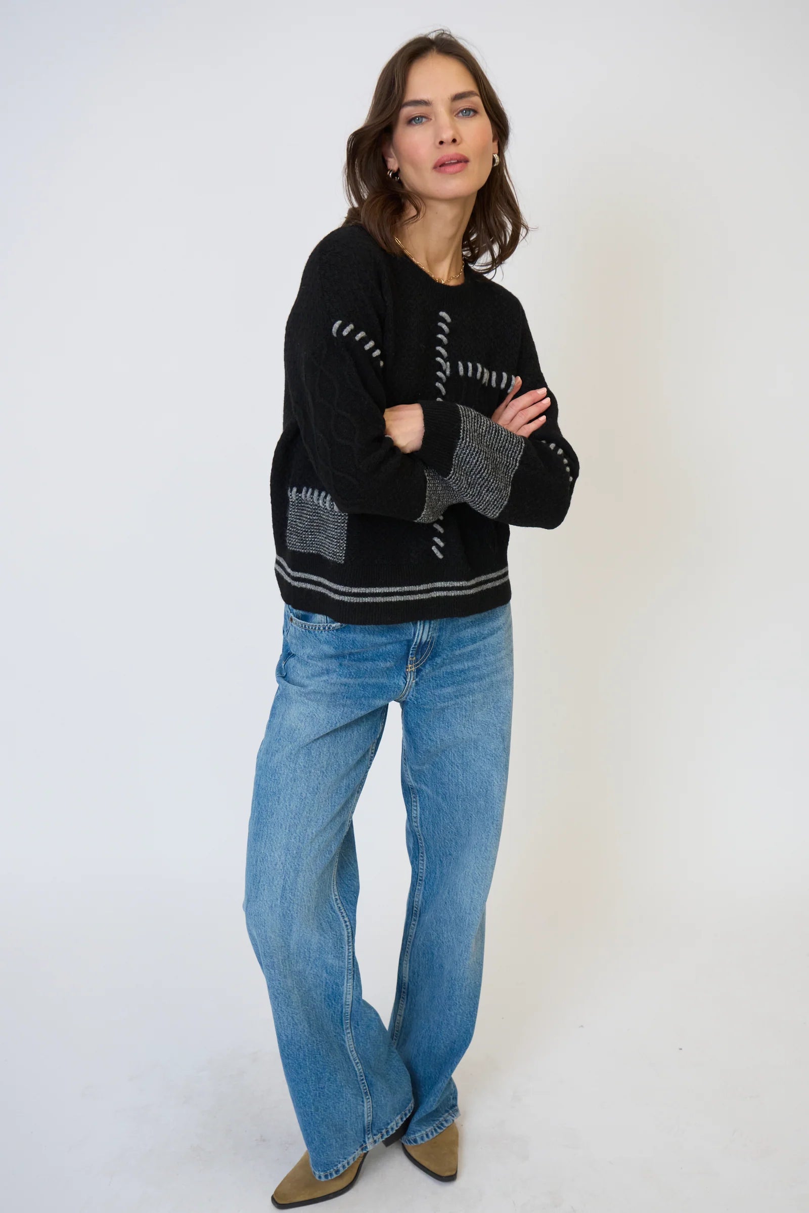 Central Park West Patchwork Cropped Sweater