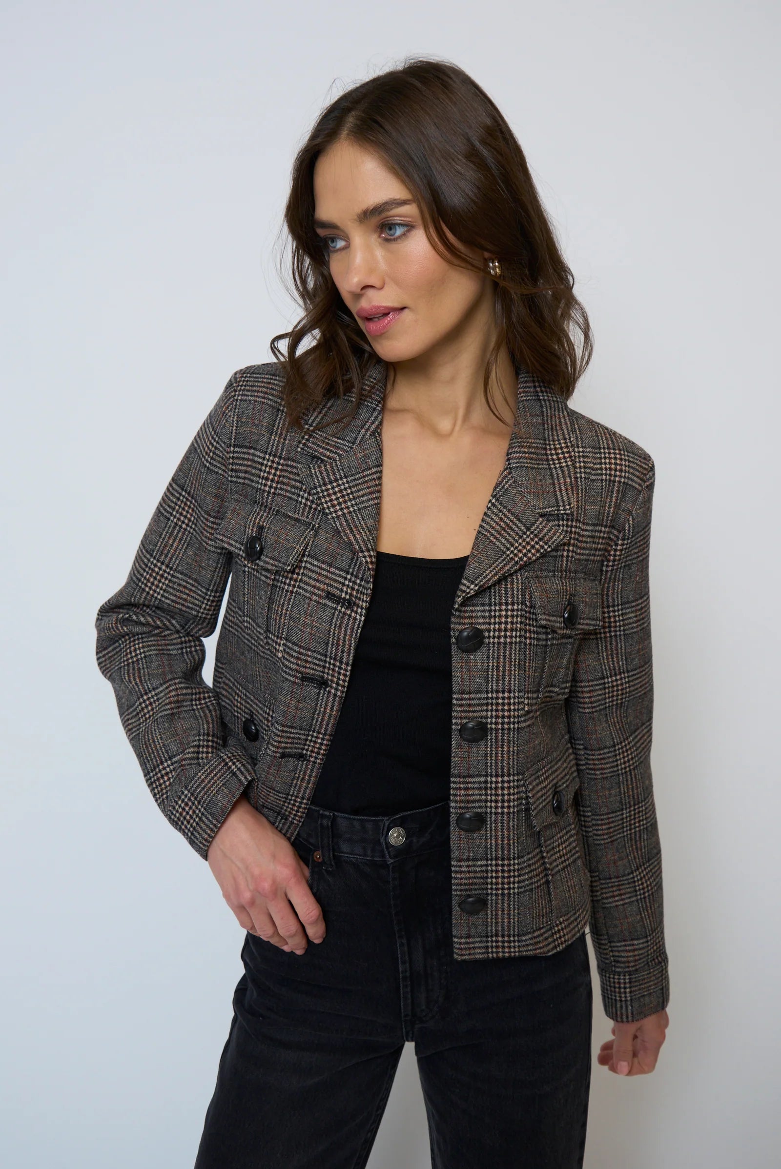 Central Park West Eden Plaid Double Pocket Jacket