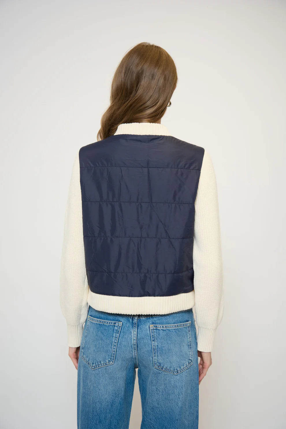 Nylon Quilted Jacket w/ Sweater Sleeves