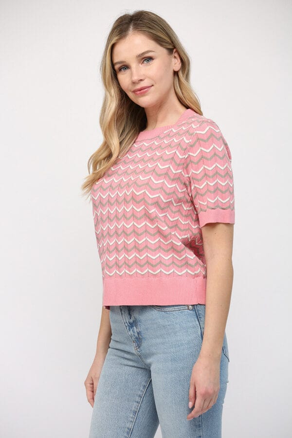 Chevron Knit Short Sleeve Sweater pink side | MILK MONEY milkmoney.co | cute tops for women. trendy tops for women. cute blouses for women. stylish tops for women. pretty womens tops.