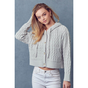 Cable Knit Hooded Cardigan grey front | MILK MONEY milkmoney.co | cute sweaters for women, cute knit sweaters, cute pullover sweaters