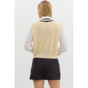 Cable Knit V-Neck Shirt Cardigan white back | MILK MONEY milkmoney.co | cute tops for women. trendy tops for women. cute blouses for women. stylish tops for women. pretty womens tops. 
