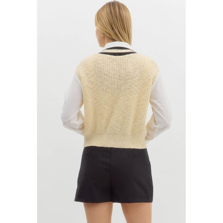 Cable Knit V-Neck Shirt Cardigan white back | MILK MONEY milkmoney.co | cute tops for women. trendy tops for women. cute blouses for women. stylish tops for women. pretty womens tops. 
