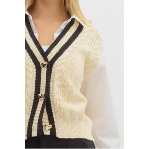 Cable Knit V-Neck Shirt Cardigan white front | MILK MONEY milkmoney.co | cute tops for women. trendy tops for women. cute blouses for women. stylish tops for women. pretty womens tops. 
