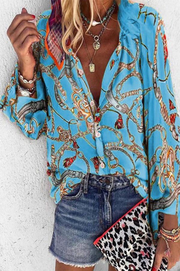 Equestrian Chain Print Flowy Tunic Top blue front | MILK MONEY milkmoney.co | cute clothes for women. womens online clothing. trendy online clothing stores. womens casual clothing online. trendy clothes online. trendy women's clothing online. ladies online clothing stores. trendy women's clothing stores. cute female clothes.