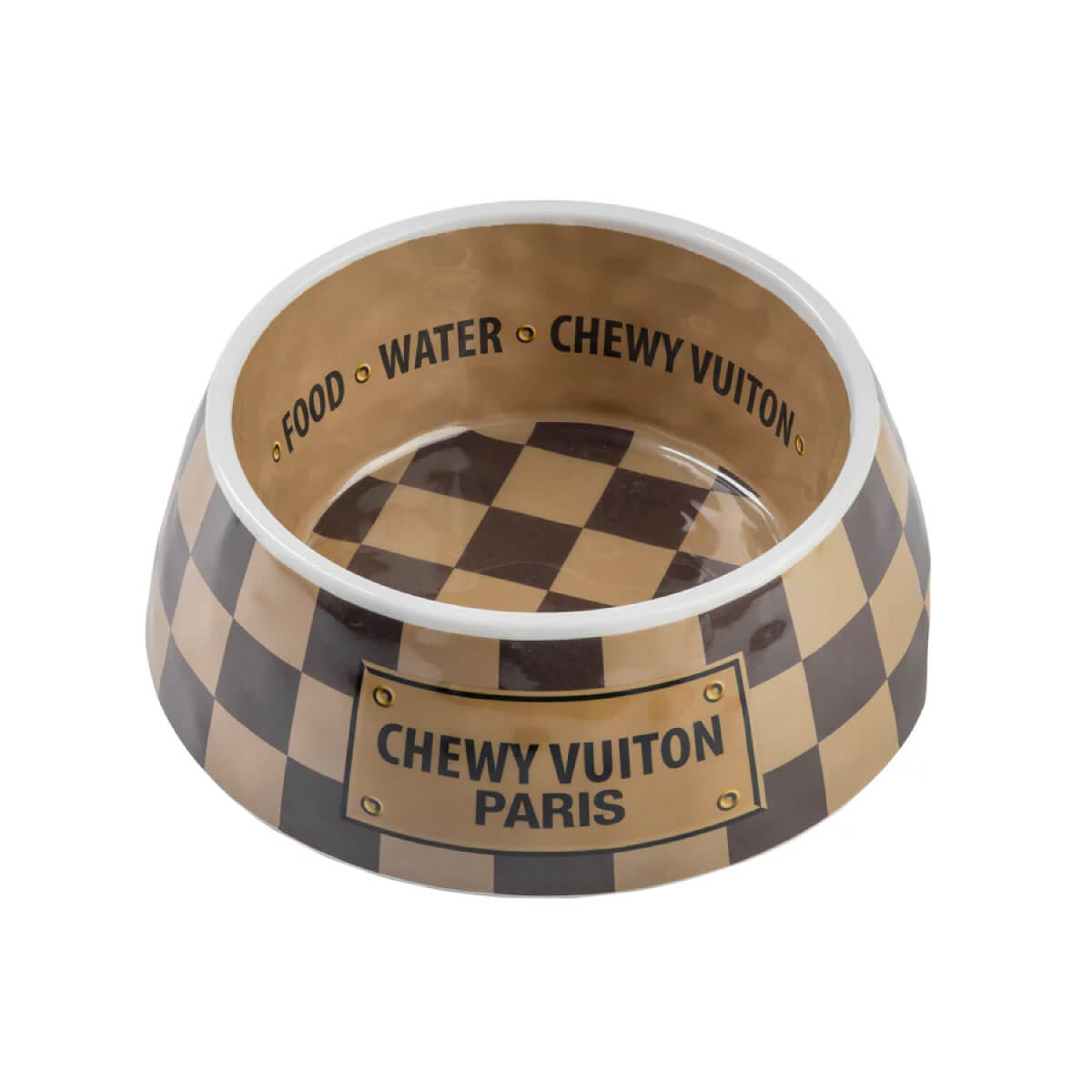 Checker Chewy Vuiton Dog Bowl