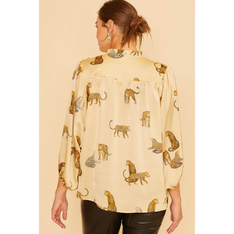 Cheetah V-Neck Satin Blouse ivory back | MILK MONEY milkmoney.co | cute tops for women. trendy tops for women. cute blouses for women. stylish tops for women. pretty womens tops.