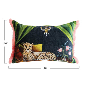 Cheetah Velvet Printed Lumbar Throw Pillow pink front | MILK MONEY milkmoney.co | 	Home decor online, Modern home decor, Luxury home furnishings, Best home decor, Home accessories for sale, Living room furniture sets, Kitchen decor ideas, Wall art for home, Bathroom accessories, Vintage home decor, Minimalist home decor
