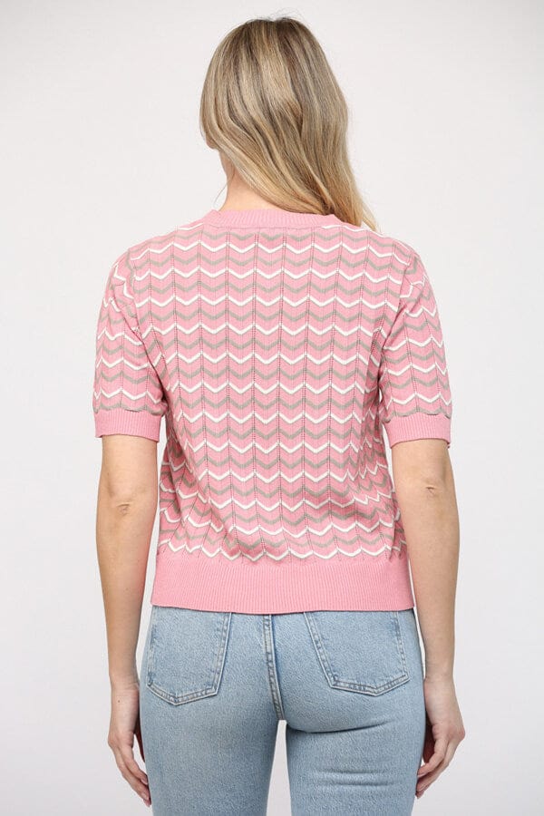 Chevron Knit Short Sleeve Sweater pink back | MILK MONEY milkmoney.co | cute tops for women. trendy tops for women. cute blouses for women. stylish tops for women. pretty womens tops.