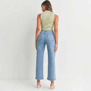 Classic Slim Wide Leg Jeans  med wash back | MILK MONEY milkmoney.co | cute clothes for women. womens online clothing. trendy online clothing stores. womens casual clothing online. trendy clothes online. trendy women's clothing online. ladies online clothing stores. trendy women's clothing stores. cute female clothes.
