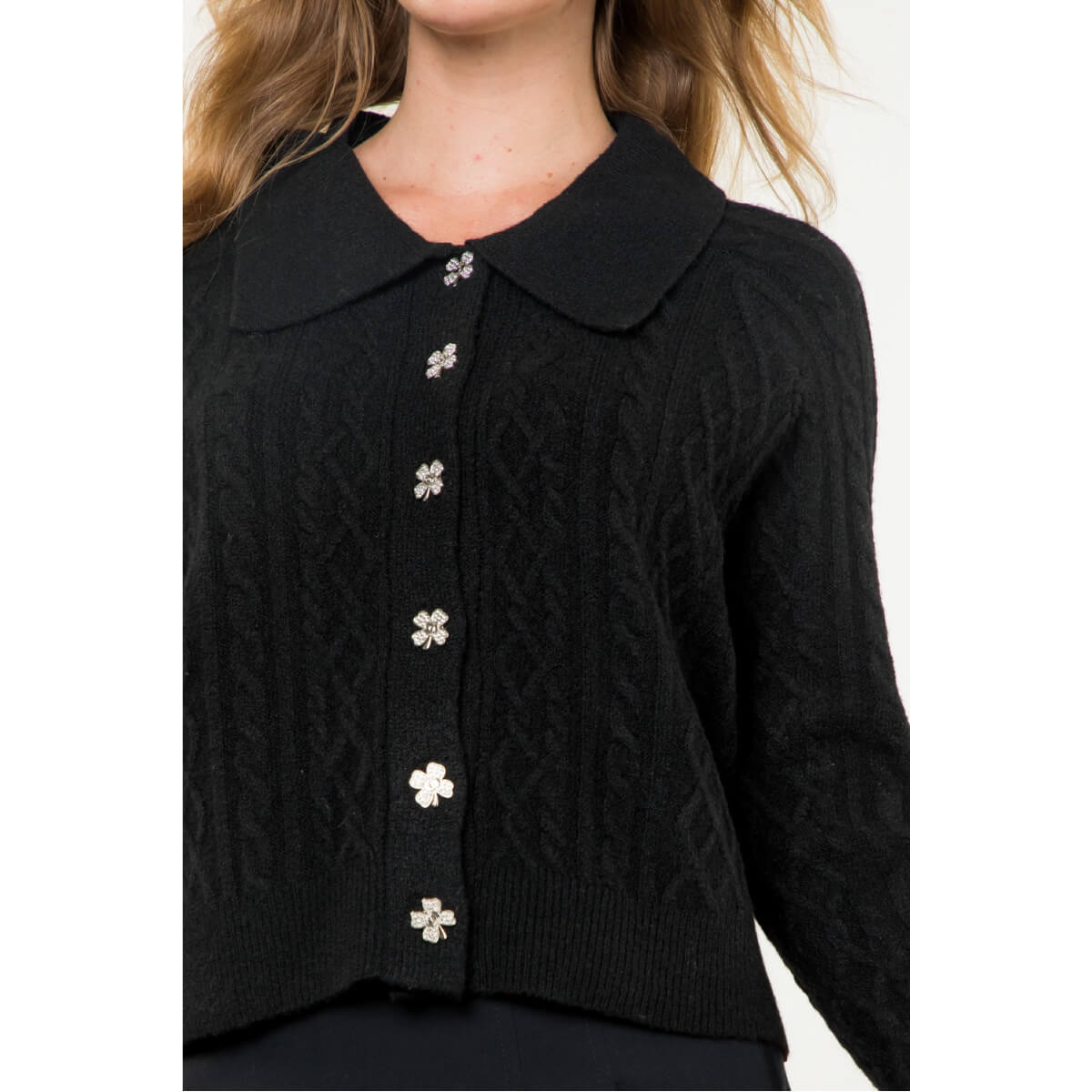 Clover Button Up Knit Cardigan black front | MILK MONEY milkmoney.co | cute tops for women. trendy tops for women. cute blouses for women. stylish tops for women. pretty womens tops. 
