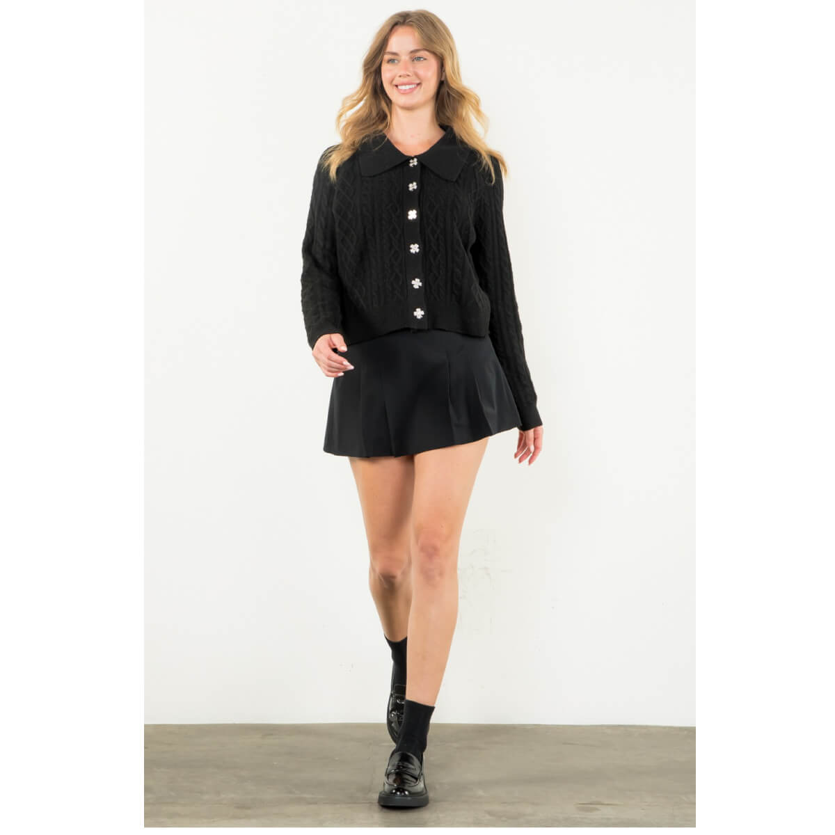 Clover Button Up Knit Cardigan black front | MILK MONEY milkmoney.co | cute tops for women. trendy tops for women. cute blouses for women. stylish tops for women. pretty womens tops. 
