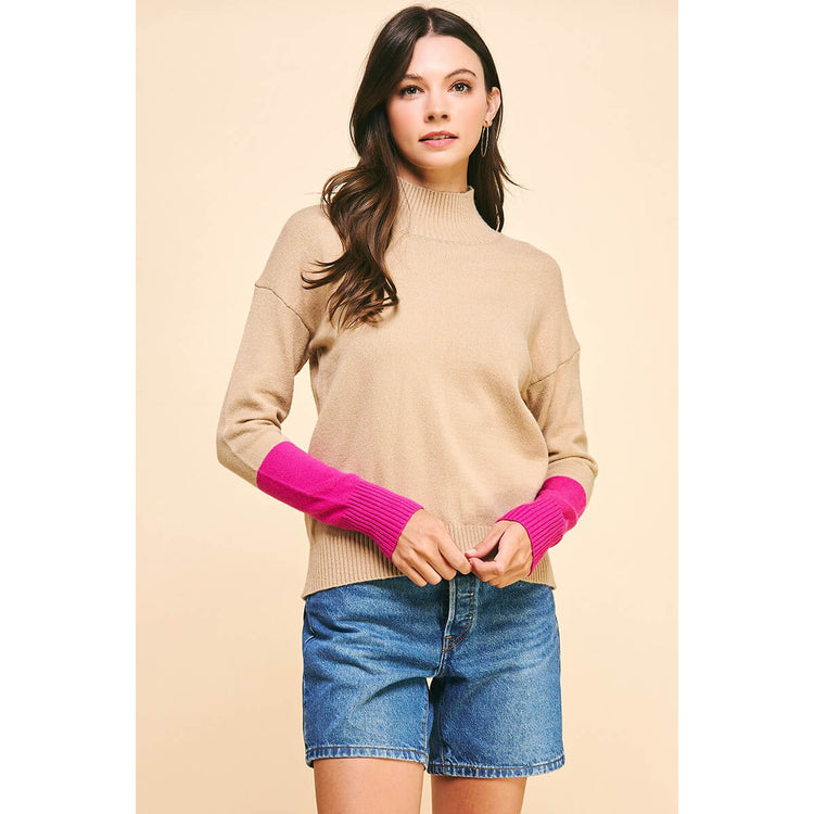 Color Block Mock Neck Sweater  pink front | MILK MONEY milkmoney.co | cute clothes for women. womens online clothing. trendy online clothing stores. womens casual clothing online. trendy clothes online. trendy women's clothing online. ladies online clothing stores. trendy women's clothing stores. cute female clothes.
