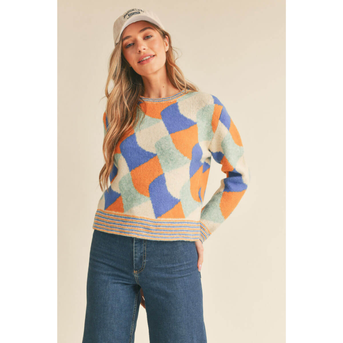 Colorful Abstract Sweater blue front | MILK MONEY milkmoney.co | cute sweaters for women, cute knit sweaters, cute pullover sweaters