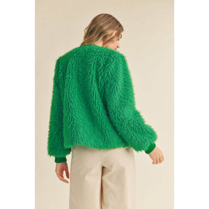 Colorful Faux Shearling Jacket green back | MILK MONEY milkmoney.co | cute jackets for women. cute coats. cool jackets for women. stylish jackets for women. trendy jackets for women. trendy womens coats.