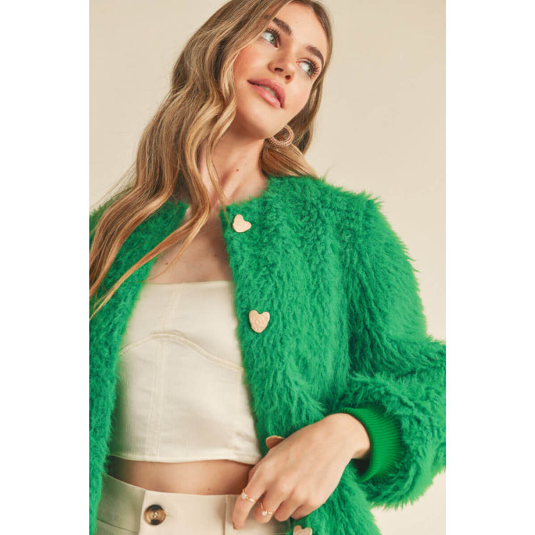 Colorful Faux Shearling Jacket green front | MILK MONEY milkmoney.co | cute jackets for women. cute coats. cool jackets for women. stylish jackets for women. trendy jackets for women. trendy womens coats.