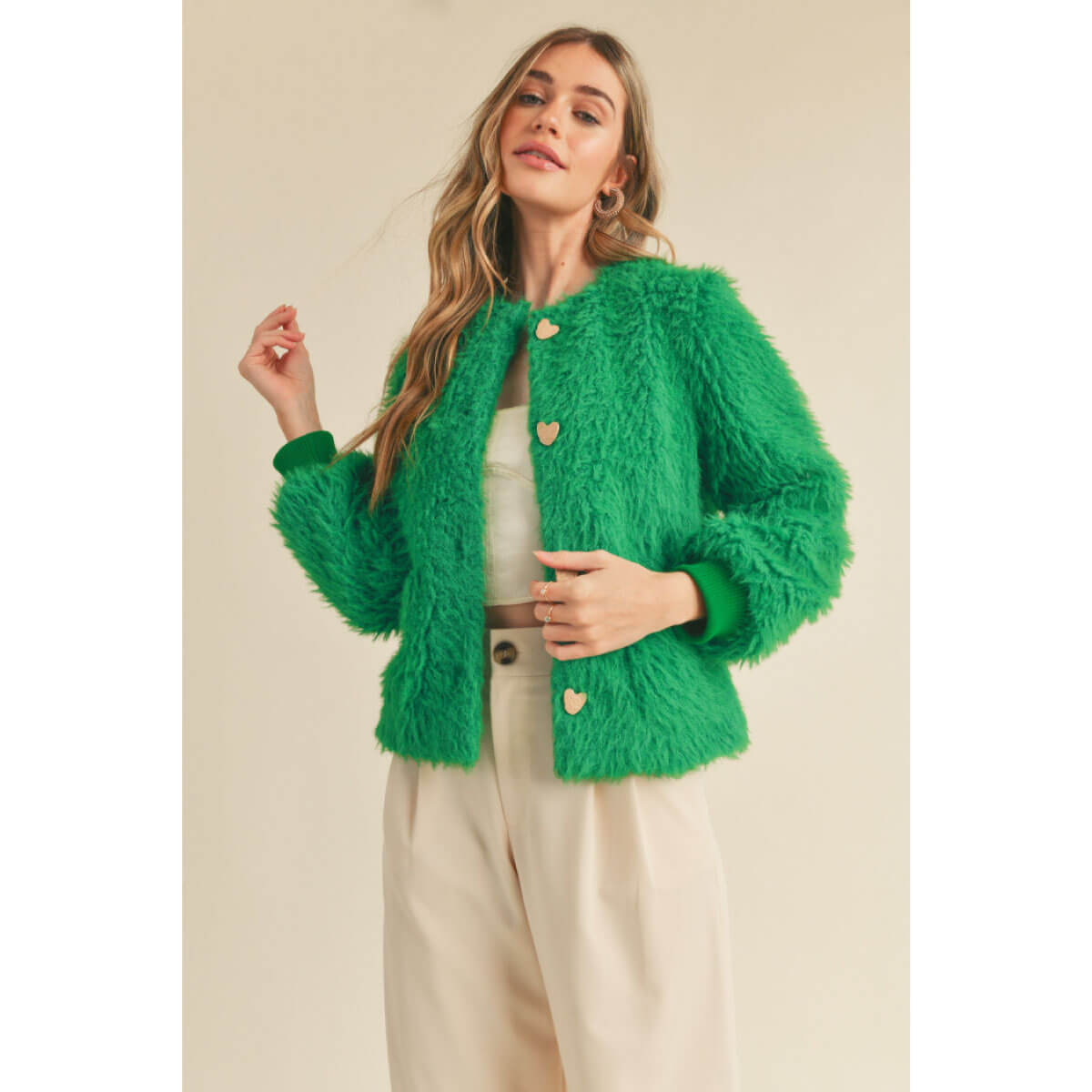 Colorful Faux Shearling Jacket green front | MILK MONEY milkmoney.co | cute jackets for women. cute coats. cool jackets for women. stylish jackets for women. trendy jackets for women. trendy womens coats.