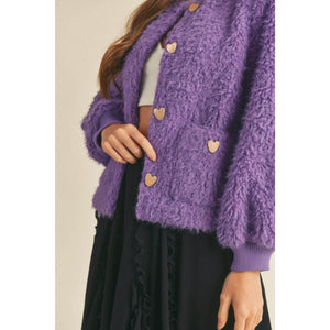 Colorful Faux Shearling Jacket purple front | MILK MONEY milkmoney.co | cute jackets for women. cute coats. cool jackets for women. stylish jackets for women. trendy jackets for women. trendy womens coats.