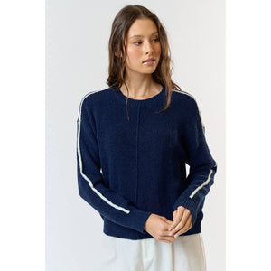 Crew Neck Single Striped Sweater blue front | MILK MONEY milkmoney.co | cute tops for women. trendy tops for women. cute blouses for women. stylish tops for women. pretty womens tops.