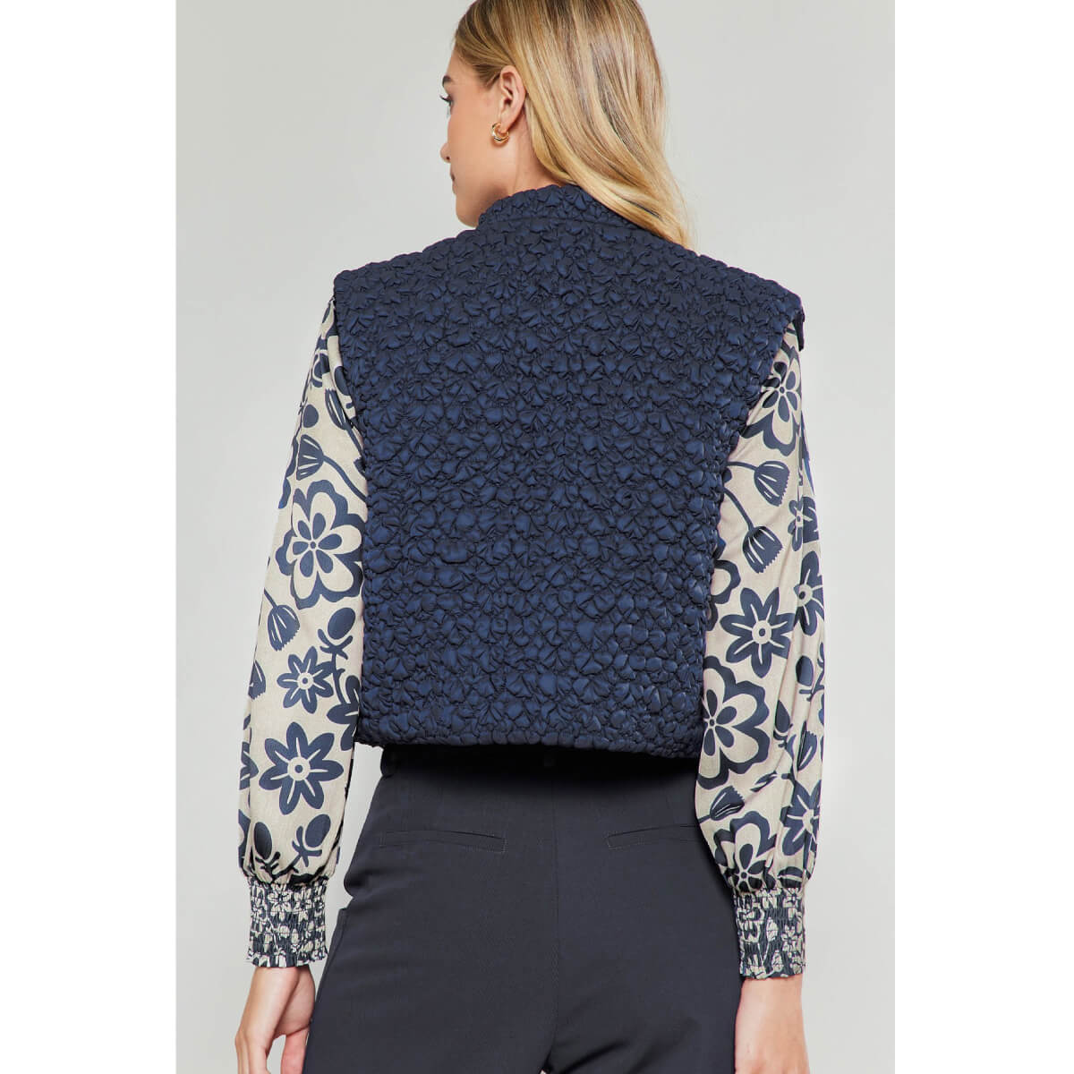 Cropped Quilting Vest navy  back | MILK MONEY milkmoney.co | cute clothes for women. womens online clothing. trendy online clothing stores. womens casual clothing online. trendy clothes online. trendy women's clothing online. ladies online clothing stores. trendy women's clothing stores. cute female clothes.