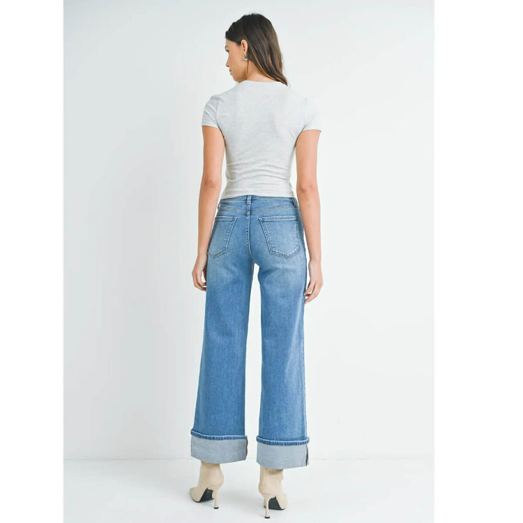 Cuffed Hem Palazzo Jeans blue back | MILK MONEY milkmoney.co | cute pants for women. cute trendy pants.