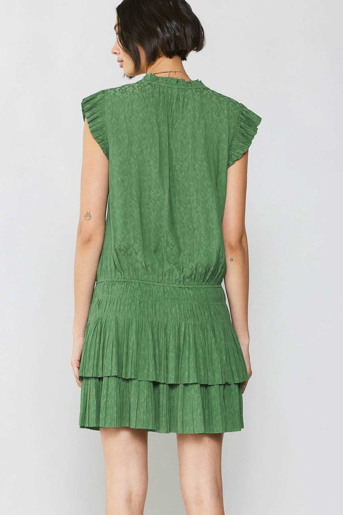 Green Leopard Jacquard Mini Dress