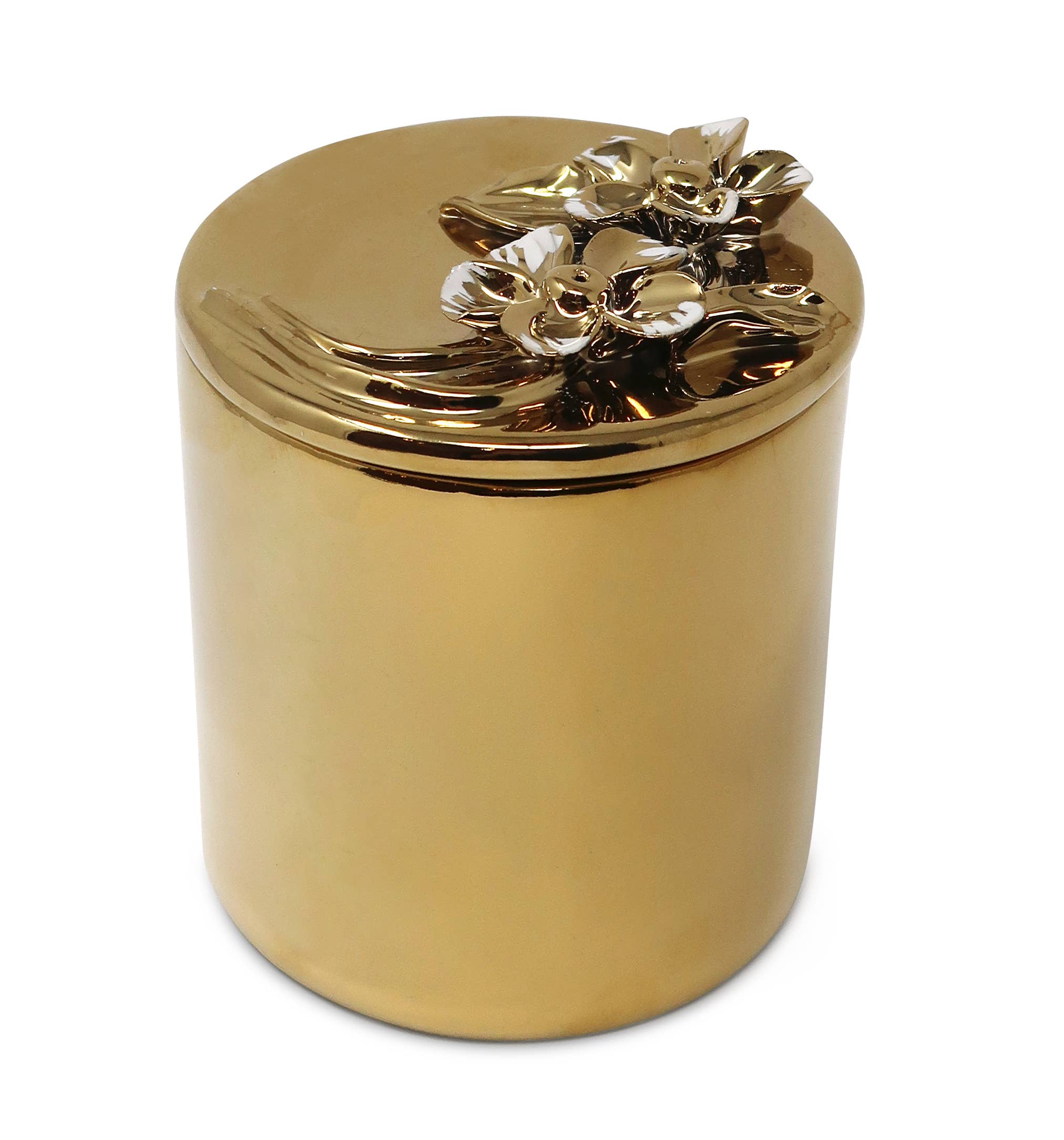 Decorative Candle with Flower Design Lid gold front | MILK MONEY milkmoney.co | white elephant gift ideas, gift, mother's day gift ideas, white elephant gift, gift shops near me, cute home decor, mother's day gift, cute home accents, handmade in USA, elegant home decor
