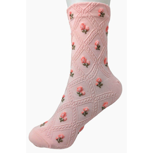 Diamond Flower Half Crew Socks pink side | MILK MONEY milkmoney.co | women's accessories. cute accessories. trendy accessories. cute accessories for girls. ladies accessories. women's fashion accessories.