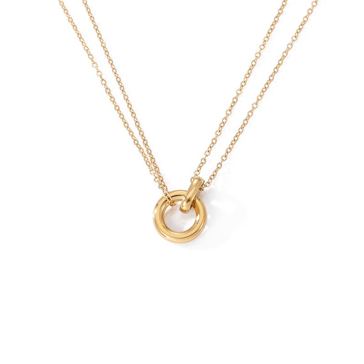 Double Circle Charm Necklace, Gold