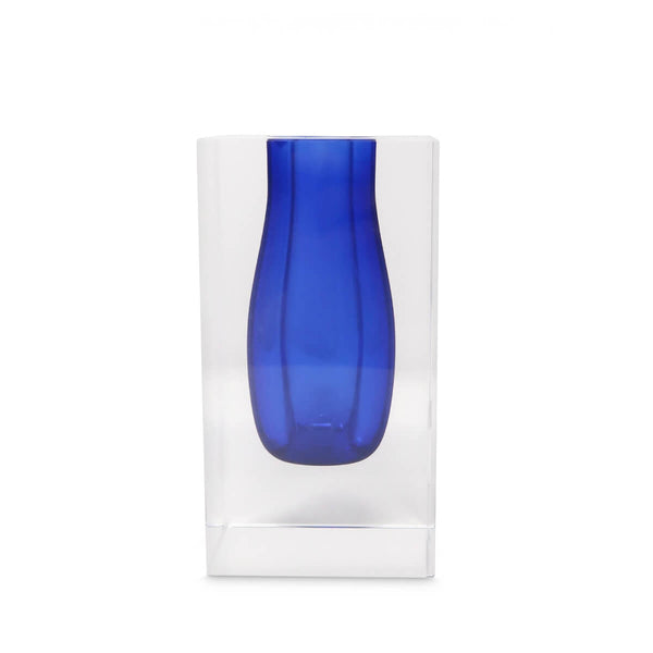 blue glass vase for money plant Double Wall Crystal Bud Vase, Blue