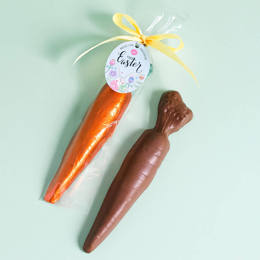 Easter Milk Chocolate Carrot front | MILK MONEY milkmoney.co | white elephant gift ideas, gift, mother's day gift ideas, white elephant gift, gift shops near me
