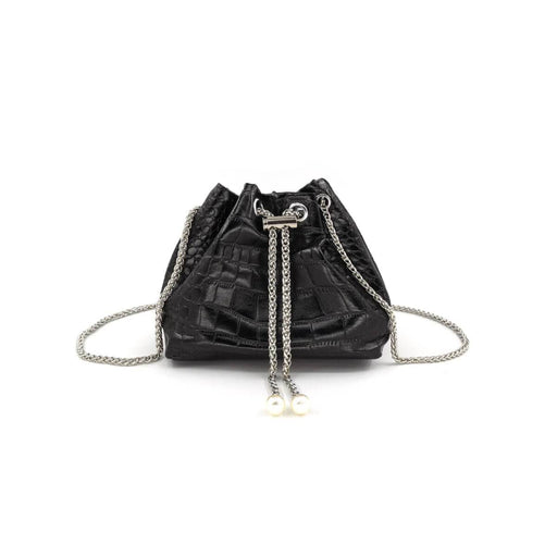 Embossed Croc Faux Leather Bucket Bag black front | MILK MONEY milkmoney.co | women's accessories. cute accessories. trendy accessories. cute accessories for girls. ladies accessories. women's fashion accessories.