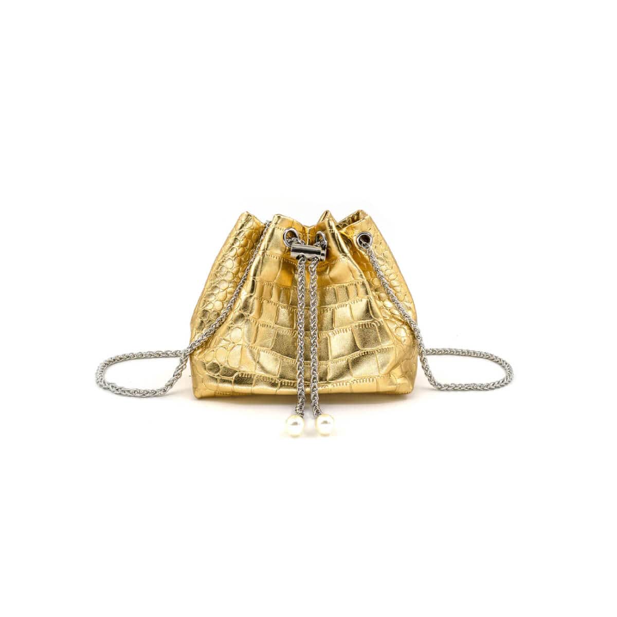 Embossed Croc Faux Leather Bucket Bag gold front | MILK MONEY milkmoney.co | women's accessories. cute accessories. trendy accessories. cute accessories for girls. ladies accessories. women's fashion accessories.