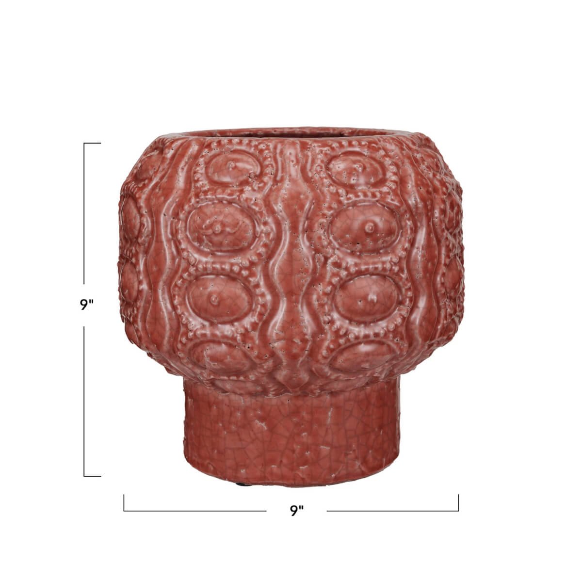 Embossed Terra-cotta Footed Planter  red front | MILK MONEY milkmoney.co | 	Home decor online, Modern home decor, Luxury home furnishings, Best home decor, Home accessories for sale, Living room furniture sets, Kitchen decor ideas, Wall art for home, Bathroom accessories, Vintage home decor, Minimalist home decor
