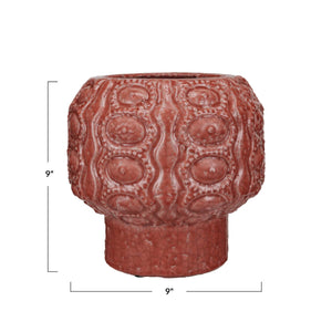 Embossed Terra-cotta Footed Planter  red front | MILK MONEY milkmoney.co | 	Home decor online, Modern home decor, Luxury home furnishings, Best home decor, Home accessories for sale, Living room furniture sets, Kitchen decor ideas, Wall art for home, Bathroom accessories, Vintage home decor, Minimalist home decor
