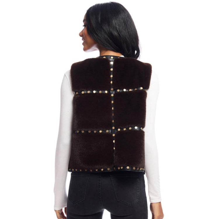 Espresso Faux Fur Giselle Studded Vest brown back | MILK MONEY milkmoney.co | cute jackets for women. cute coats. cool jackets for women. stylish jackets for women. trendy jackets for women. trendy womens coats.
