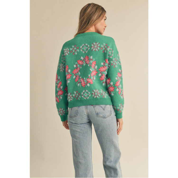 Fair Isle Wreath Knit Sweater green back  | MILK MONEY milkmoney.co | cute sweaters for women, cute knit sweaters, cute pullover sweaters