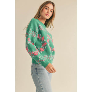 Fair Isle Wreath Knit Sweater green side | MILK MONEY milkmoney.co | cute sweaters for women, cute knit sweaters, cute pullover sweaters