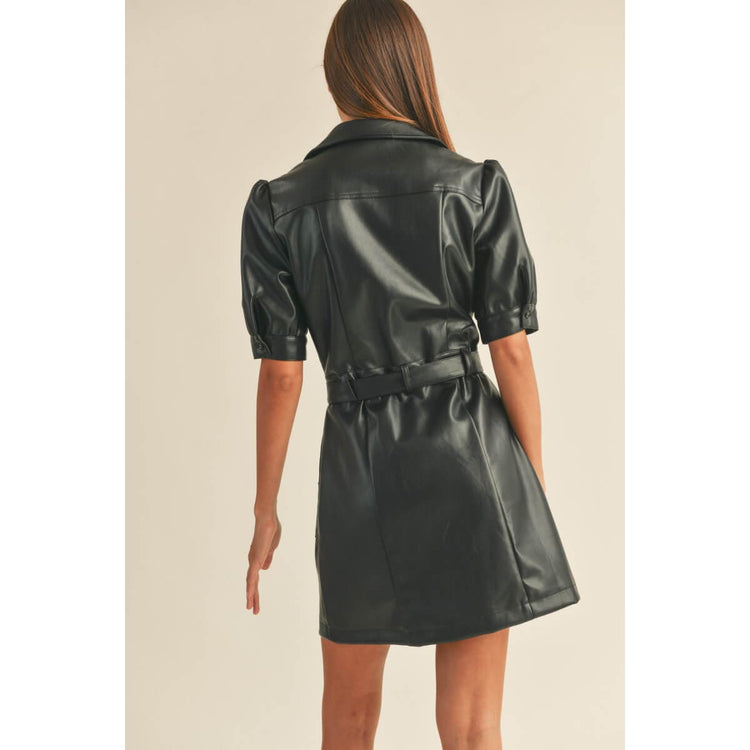 Faux Leather Shirt Mini Dress black back  | MILK MONEY milkmoney.co | cute clothes for women. womens online clothing. trendy online clothing stores. womens casual clothing online. trendy clothes online. trendy women's clothing online. ladies online clothing stores. trendy women's clothing stores. cute female clothes.