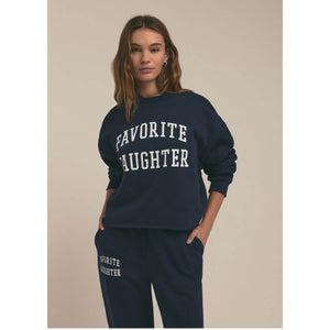 Favorite Daughter Cropped Collegiate Sweatshirt navy front | MILK MONEY milkmoney.co | cute clothes for women. womens online clothing. trendy online clothing stores. womens casual clothing online. trendy clothes online. trendy women's clothing online. ladies online clothing stores. trendy women's clothing stores. cute female clothes.
