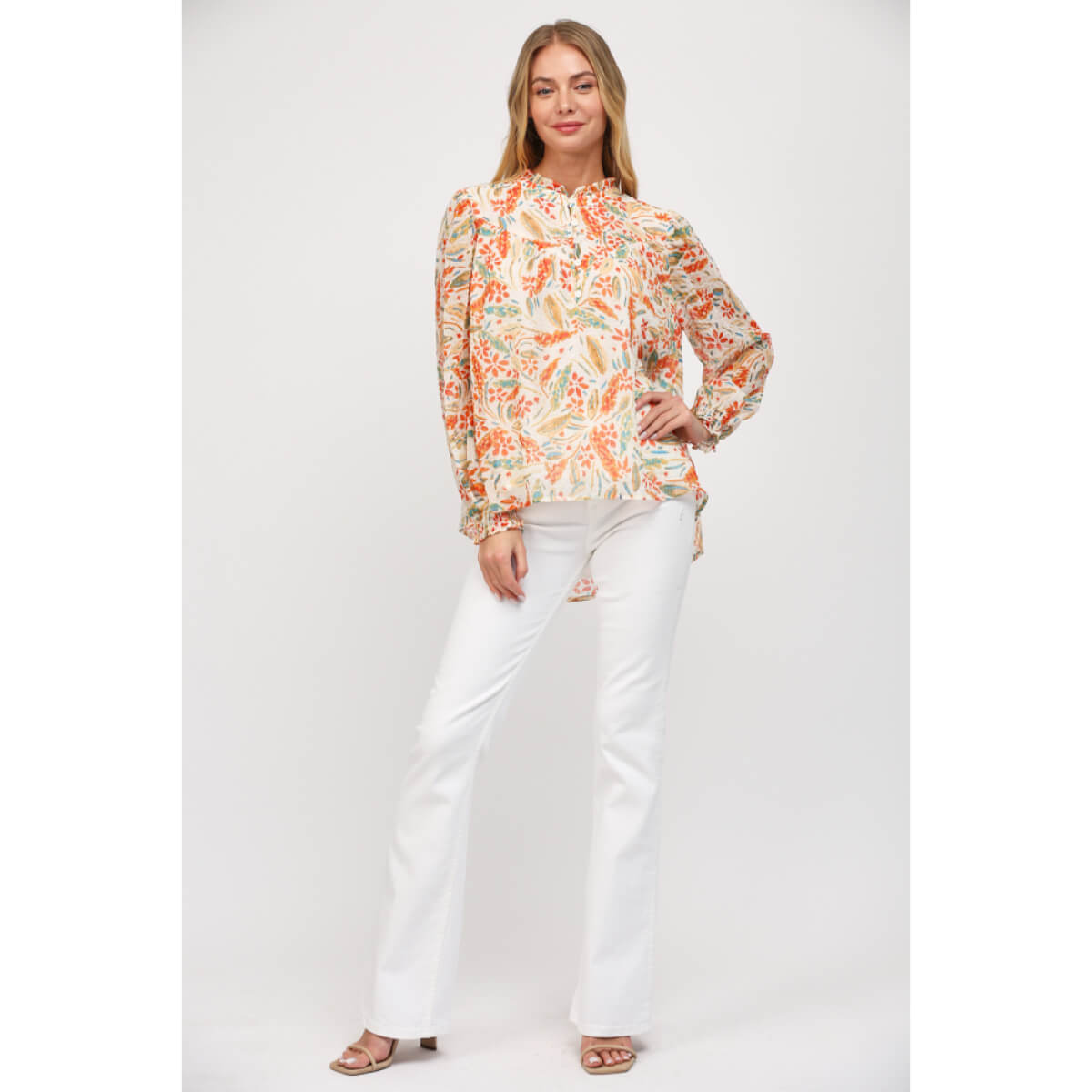 Floral Frill Neck Blouse