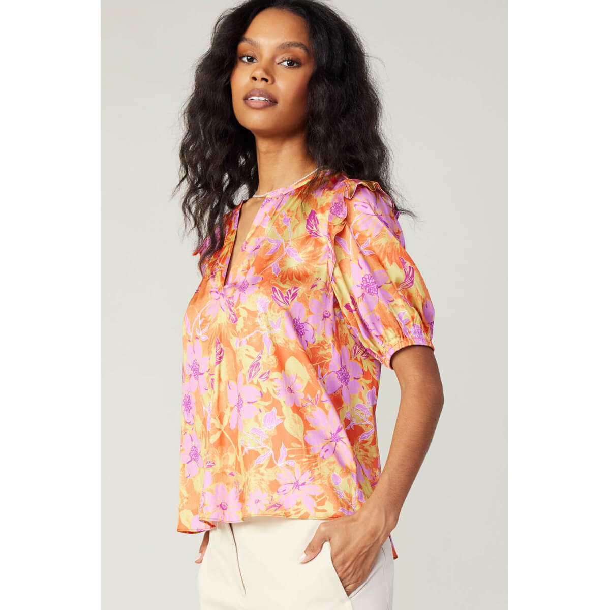 Floral Print V-Neck Blouse orange side | MILK MONEY milkmoney.co | cute tops for women. trendy tops for women. cute blouses for women. stylish tops for women. pretty womens tops.