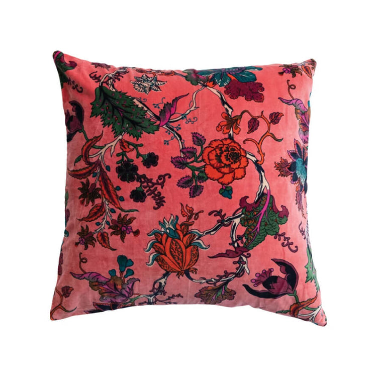 Floral Print Velvet Throw Pillow pink front | MILK MONEY milkmoney.co | 	Home decor online, Modern home decor, Luxury home furnishings, Best home decor, Home accessories for sale, Living room furniture sets, Kitchen decor ideas, Wall art for home, Bathroom accessories, Vintage home decor, Minimalist home decor
