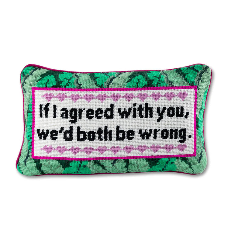 Furbish Studio Both Be Wrong Needlepoint Pillow back | MILK MONEY milkmoney.co | 	Home decor online, Modern home decor, Luxury home furnishings, Best home decor, Home accessories for sale, Living room furniture sets, Kitchen decor ideas, Wall art for home, Bathroom accessories, Vintage home decor, Minimalist home decor
