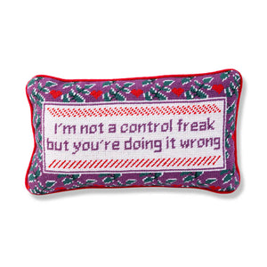 Furbish Studio Control Freak Needlepoint Pillow front | MILK MONEY milkmoney.co | white elephant gift ideas, gift, mother's day gift ideas, white elephant gift, gift shops near me, cute home decor, mother's day gift, cute home accents, handmade in USA, elegant home decor