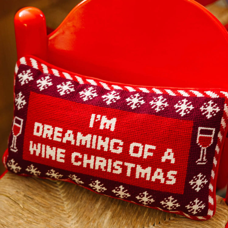 Furbish Studio Dreaming of Wine Needlepoint Pillow red front | MILK MONEY milkmoney.co | 	Home decor online, Modern home decor, Luxury home furnishings, Best home decor, Home accessories for sale, Living room furniture sets, Kitchen decor ideas, Wall art for home, Bathroom accessories, Vintage home decor, Minimalist home decor
