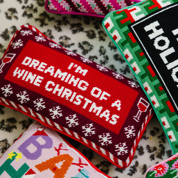 Furbish Studio Dreaming of Wine Needlepoint Pillow red front | MILK MONEY milkmoney.co | 	Home decor online, Modern home decor, Luxury home furnishings, Best home decor, Home accessories for sale, Living room furniture sets, Kitchen decor ideas, Wall art for home, Bathroom accessories, Vintage home decor, Minimalist home decor
