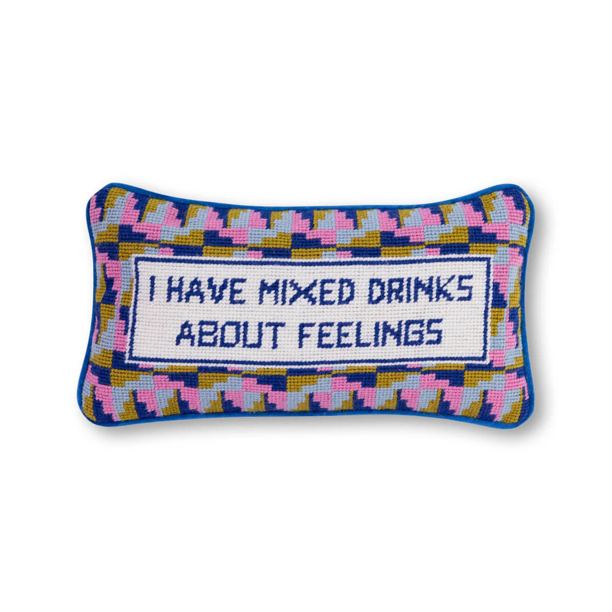 Furbish Studio Mixed Drinks Needlepoint Pillow front | MILK MONEY milkmoney.co | 	Home decor online, Modern home decor, Luxury home furnishings, Best home decor, Home accessories for sale, Living room furniture sets, Kitchen decor ideas, Wall art for home, Bathroom accessories, Vintage home decor, Minimalist home decor
