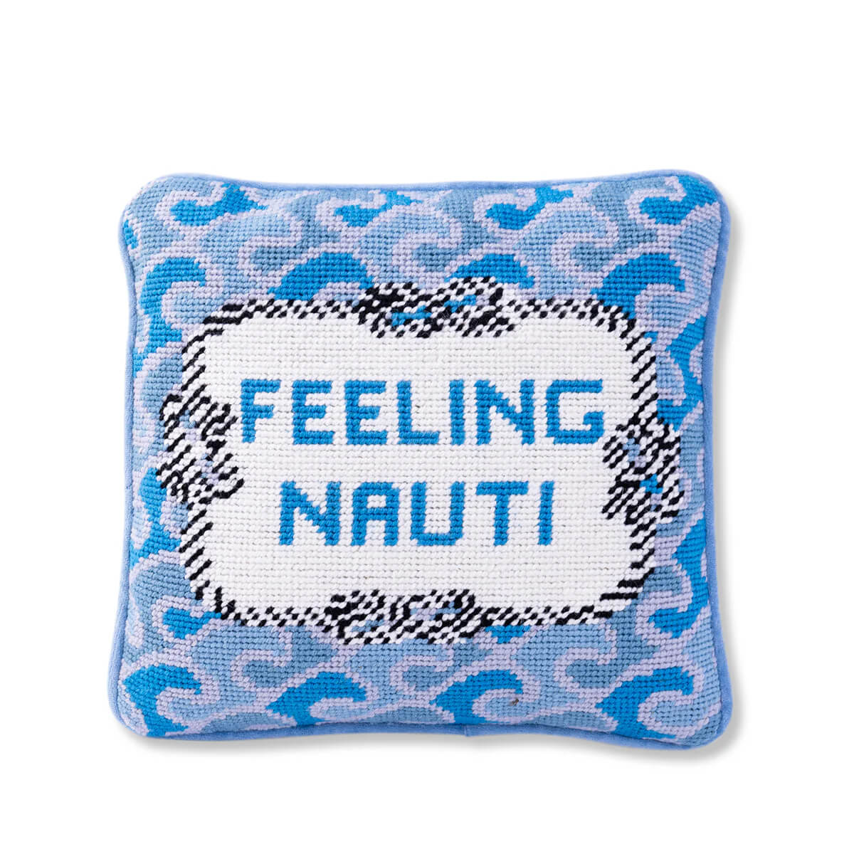 Furbish Studio Nauti Needlepoint Pillow blue front | MILK MONEY milkmoney.co | white elephant gift ideas, gift, mother's day gift ideas, white elephant gift, gift shops near me, cute home decor, mother's day gift, cute home accents, handmade in USA, elegant home decor